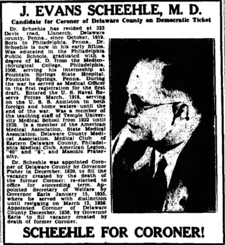 J. Evans Scheehle for Coroner